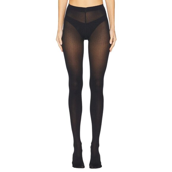 Wolford Accessories - Wolford Jacquard Tights in Deep Night & Black Small New Womens Nylons Pantyhose